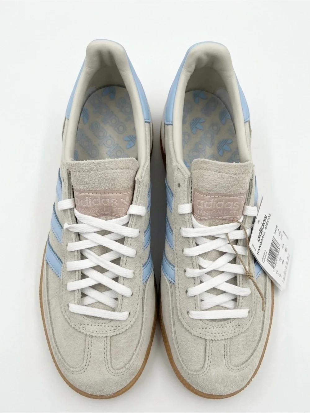 adidas Handball Spezial Sneakers in Light Blue and Cream Suede